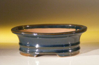 Blue Ceramic Bonsai Pot - Oval -7.0 x 5.5 x 2.375