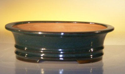 Dark Moss Green Ceramic Bonsai Pot - Oval- 9.75 x 7 x 2.75 OD-8.5 x 5.5 x 2.25 ID