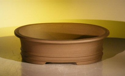 Tan Unglazed Ceramic Bonsai Pot - Oval-14.0 x 11.0 x 4.0