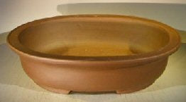Tan Unglazed Ceramic Bonsai Pot - Oval -16.5 x 13.25 x 3.75 OD-14.25 x 11 x 3 ID