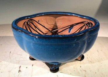 Blue Ceramic Bonsai Pot - Lotus Shaped -Professional Series -6 x 4 x 2
