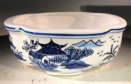 Blue on White Porcelain Bonsai Pot - Rectangle -10.5 x 7.5 x 4