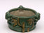 Light Green Ceramic Bonsai Pot - Round-Attached Frogs & Bamboo Shoot Design-5.5 x 5.5 x 3.0