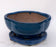 Blue Ceramic Bonsai Pot -Lotus Shaped-With Attached Humidity Drip Tray-6.25 x 5.25 x 3.5