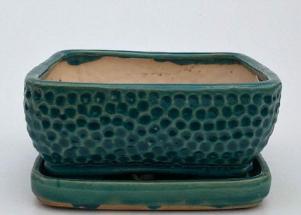 Crackle Blue Ceramic Bonsai Pot - Square-With Humidity / Drip Tray-10.5 x 10.5 x 5