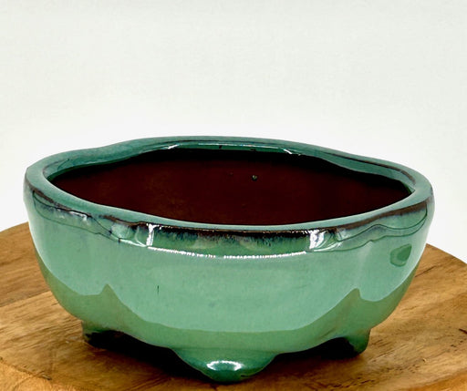Light Green Ceramic Bonsai Pot-Lotus Shaped-5.25 x 4.0 x 2.25