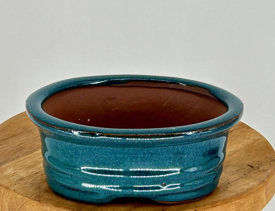 Blue / Green Ceramic Bonsai Pot-Oval-5.25 x 4.0 x 2.25