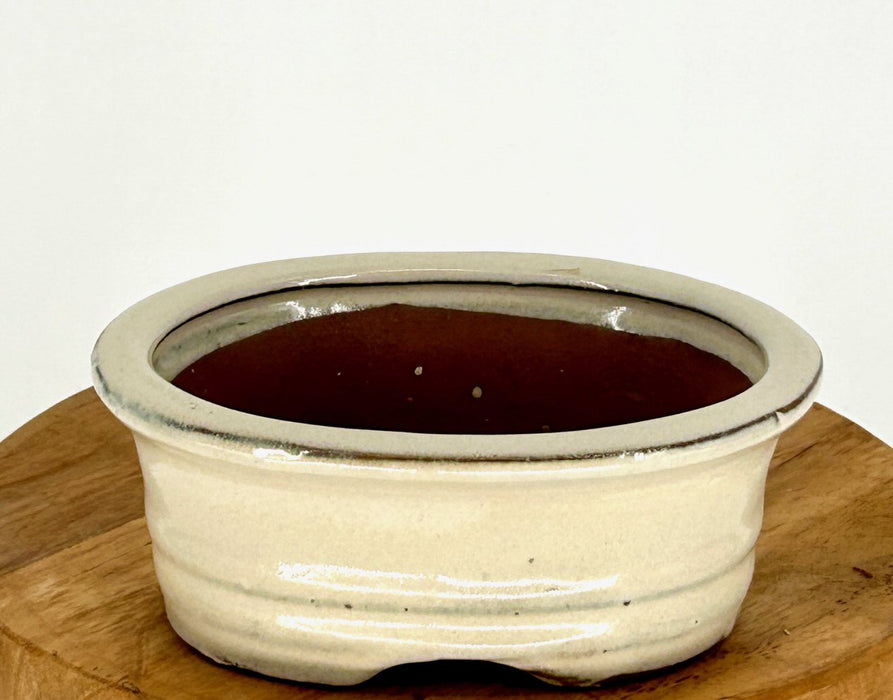 Beige Ceramic Bonsai Pot-Oval-5.25 x 4.0 x 2.25