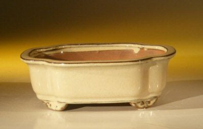 Beige Ceramic Bonsai Pot - Oval-7.0 x 5.5 x 2.375