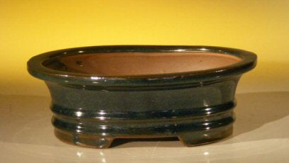 Dark Green Ceramic Bonsai Pot - Oval-8.0 x 6.0 x 2.5