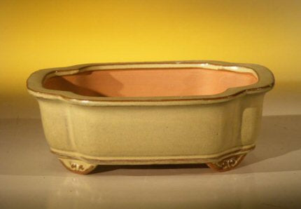 Beige Ceramic Bonsai Pot - Oval-8.0 x 6.0 x 2.5