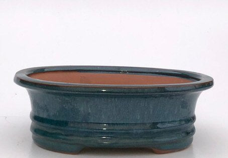 Blue / Green Ceramic Bonsai Pot - Oval-10.25 x 8.5 x 3.5