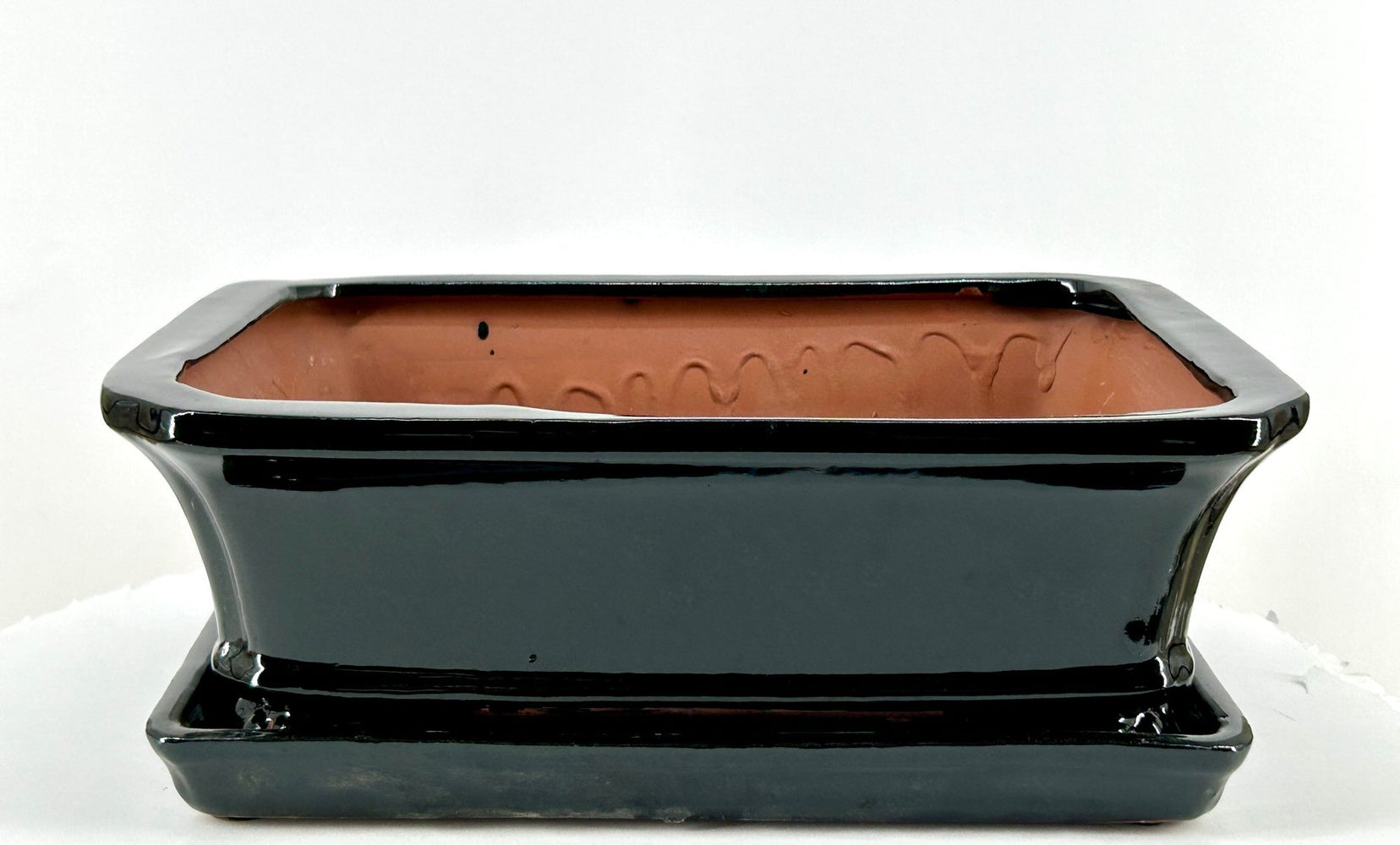 Black Rectangle Ceramic Bonsai Pot-With Humidity / Drip Tray