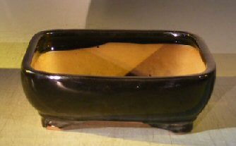 Black Ceramic Bonsai Pot - Rectangle-12.5 x 9.75 x 3.75