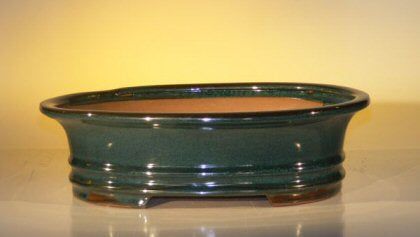Blue / Green Ceramic Bonsai Pot - Oval -12.0 x 9.5 x 3.375