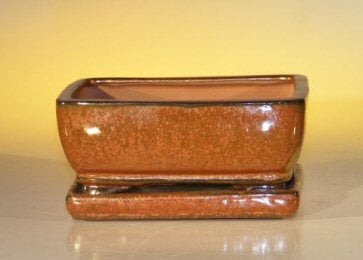 Aztec Orange Ceramic Bonsai Pot - Rectangle -With Attached Humidity/Drip tray -6.37 x 4.75 x 2.625