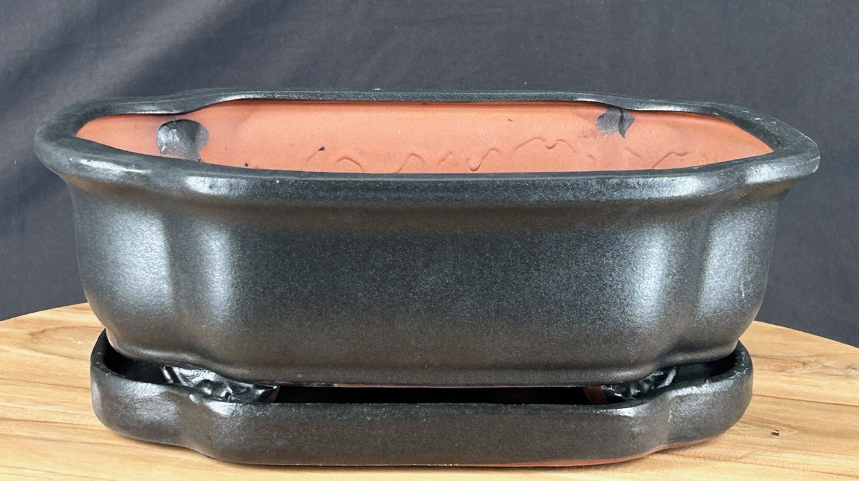 Matte Black Bonsai Pot - With Matching Humidity Drip Tray - 10.5" x 8.75" x 3.25"