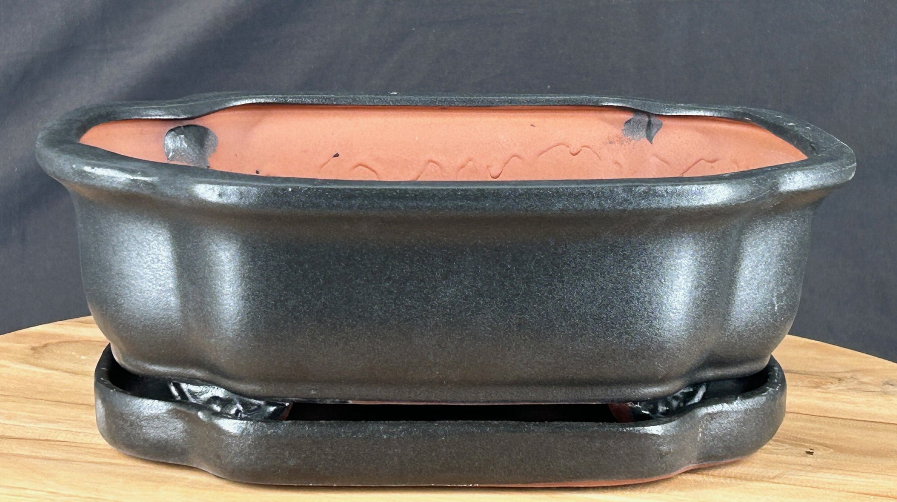 Matte Black Bonsai Pot - With Matching Humidity Drip Tray - 10.5" x 8.75" x 3.25"