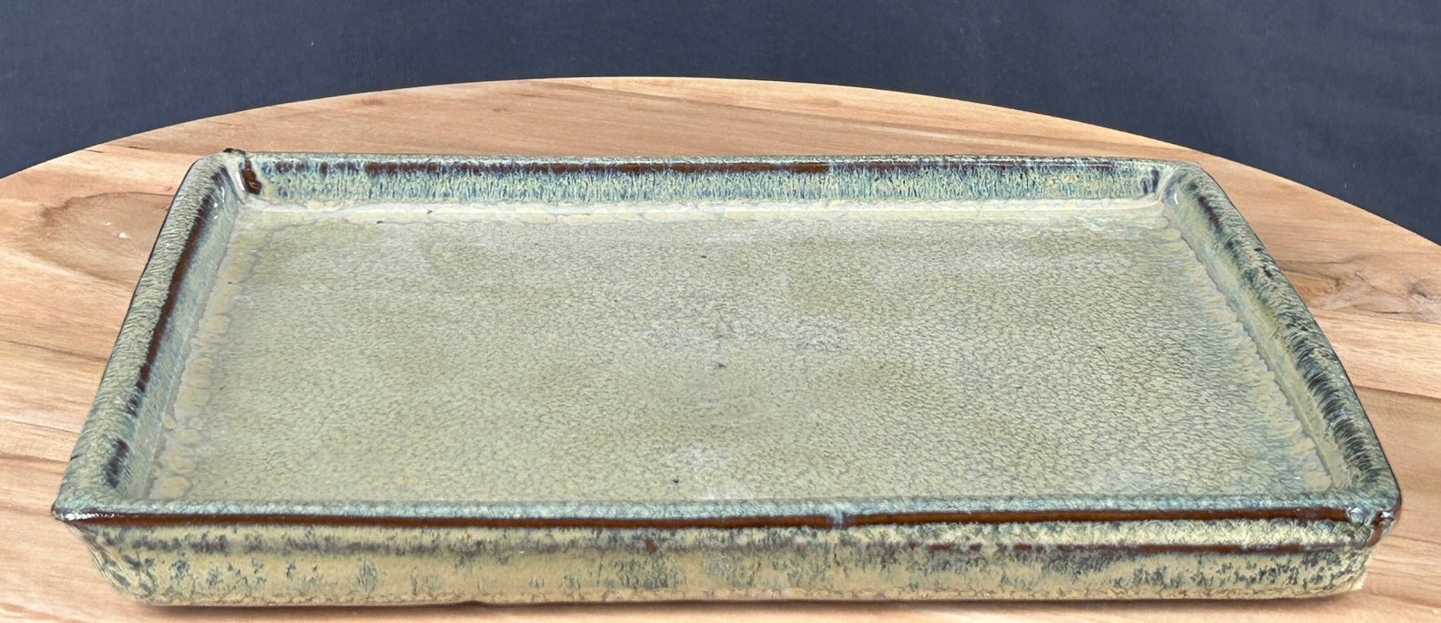 Olive Green Bonsai Pot - With Matching Humidity Drip Tray - 10.25" x 8.0" x 3.0"