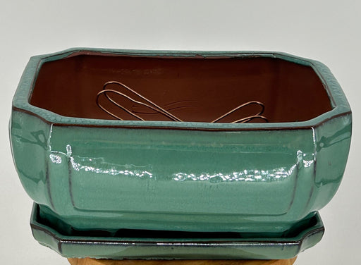 Light Green Ceramic Bonsai Pot - Rectangle -Professional Series With Attached Humidity/Drip tray -10.75 x 8.5 x 4.125