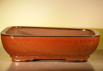 Aztec Orange Ceramic Bonsai Pot - Rectangle -14.0 x 11.5 x 4.0