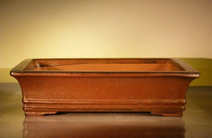 Aztec Orange Ceramic Bonsai Pot - Rectangle -18 x 14 x 4.5 OD