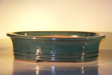 Dark Moss Green Ceramic Bonsai Pot - Oval -17.5 x 13.5 x 4.5