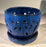 Blue Ceramic Orchid Pot - Round -With Attached Humidity Drip Tray-6 x 4.75 tall