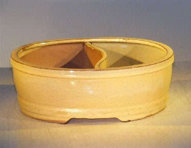 Beige Ceramic Bonsai Pot - -Land/Water Divider -10 x 7.5 x 4
