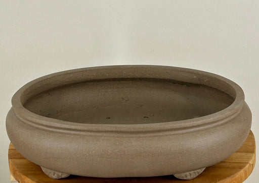 Light Brown Unglazed Ceramic Bonsai Pot - Oval-13 5/8 x 10 7/8 x 3 3/4