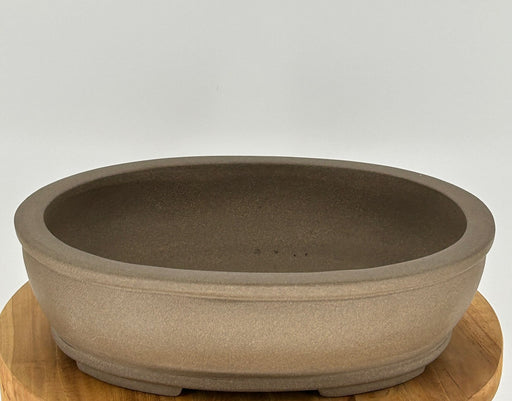 Light Brown Unglazed Ceramic Bonsai Pot - Oval-14.125 x 11.0 x 4.0