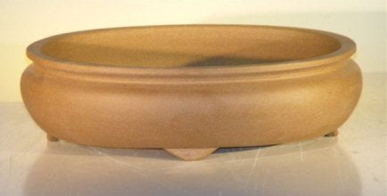 Tan Unglazed Ceramic Bonsai Pot - Oval -12 x 9.625 x 3.5