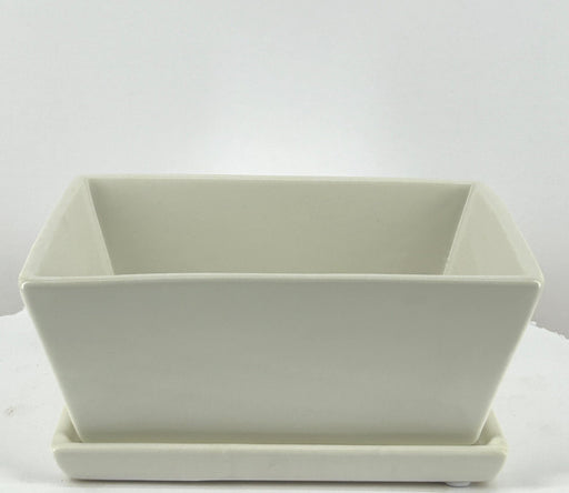 Matte White Rectangle Bonsai Pot-With Humidity / Drip Tray-