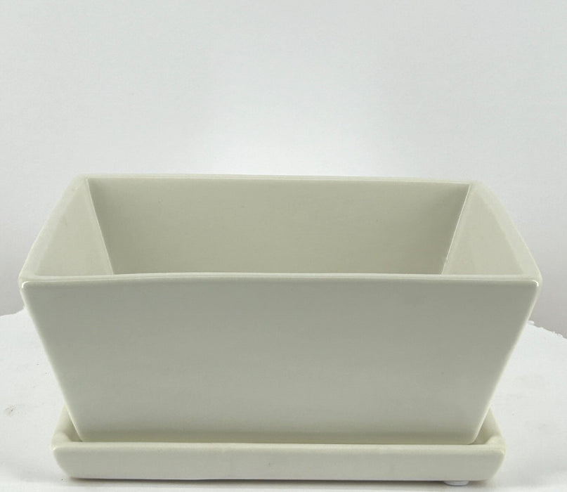 Matte White Rectangle Bonsai Pot-With Humidity / Drip Tray-