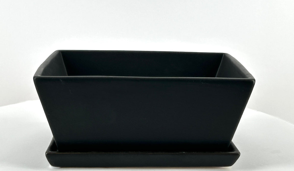 Matte Black Rectangle Bonsai Pot-With Humidity / Drip Tray-