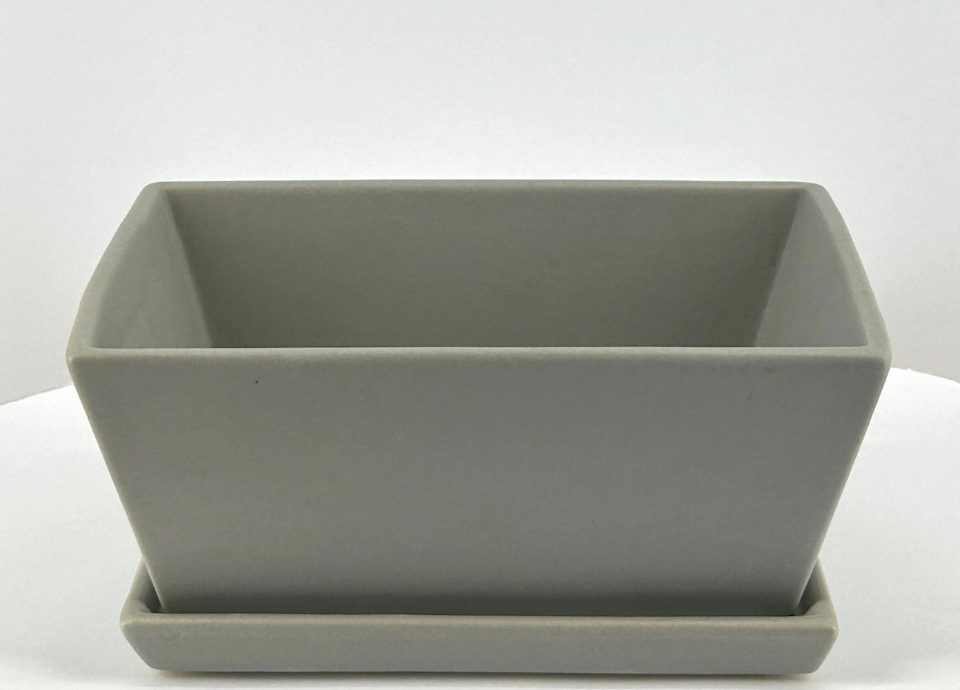 Matte Grey Rectangle Bonsai Pot-With Humidity / Drip Tray-