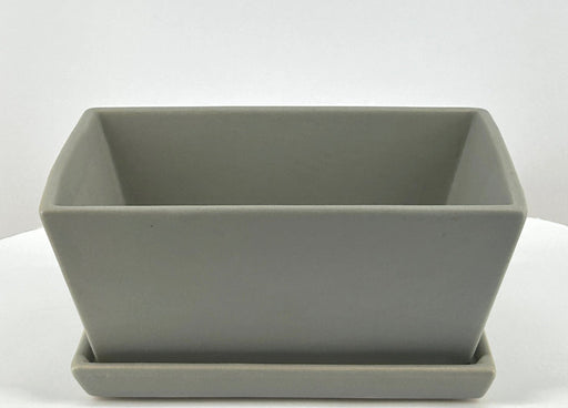 Matte Grey Rectangle Bonsai Pot-With Humidity / Drip Tray-