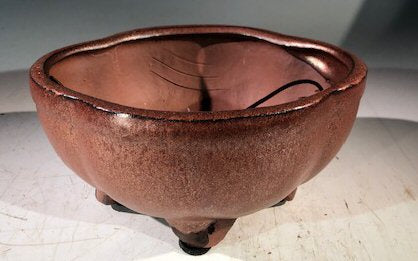 Aztec Orange Ceramic Bonsai Pot - Lotus Shaped -Professional Series -6 x 4 x 2