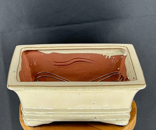 Beige Ceramic Bonsai Pot - Rectangle -Professional Series- 8.25 x 6.25 x 3.5
