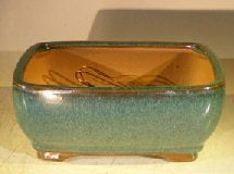 Blue / Green Ceramic Bonsai Pot - Rectangle -Professional Series -8.25 x 6.25 x 3.25