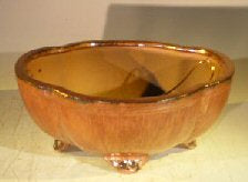 Aztec Orange Ceramic Bonsai Pot - -Oval Lotus Shaped -Professional Series -8.5 x 7.0 x 3.5