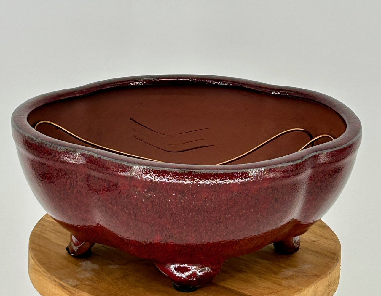 Parisian Red Ceramic Bonsai Pot  - Oval Lotus Shaped -Professional Series- 8.5 x 7.0 x 3.5