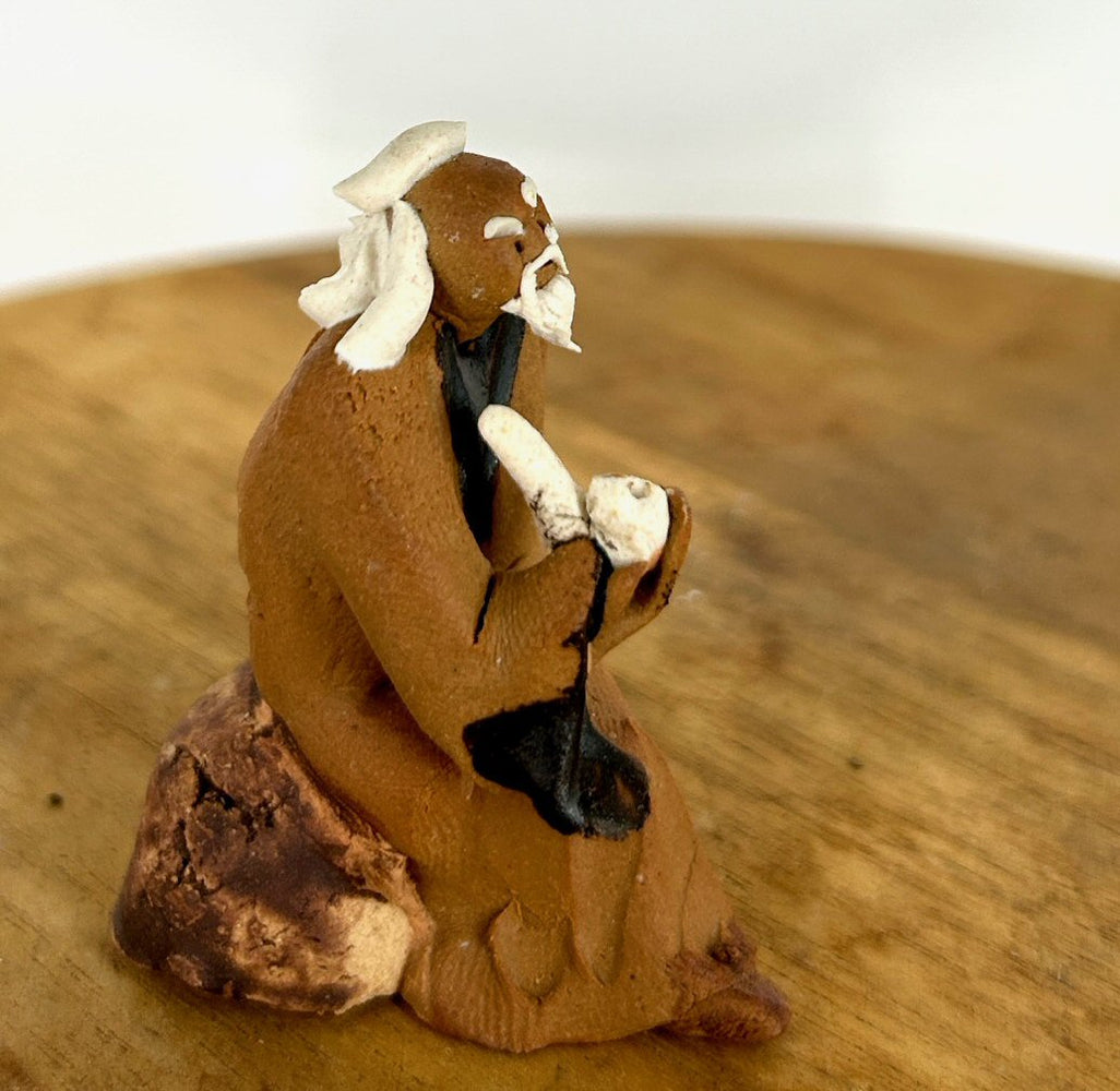 Miniature Ceramic Mud Man Figurine-With Pipe Small - 1.75