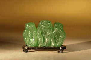 Glass Monkey Figurine  on Wooden Display Stand- 3.5 x 1.5 x 2.75