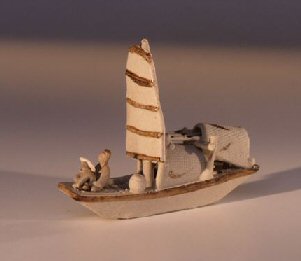 Man on Sampan Boat- Unglazed Figurine