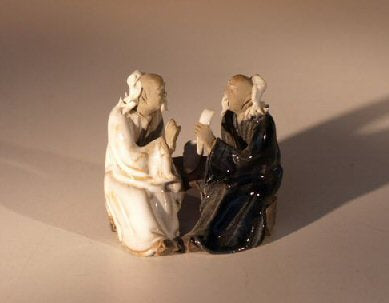 Ceramic Figurine-Two Men Sitting On A Bench - 2.5-Color: White & Blue