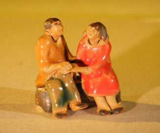 Miniature Glazed Figurine-Loving Couple Holding Hands