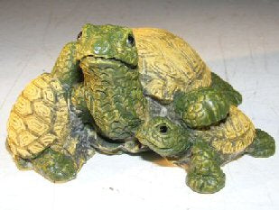 Miniature Turtle Figurine-Three Turtles - One climbing on Back