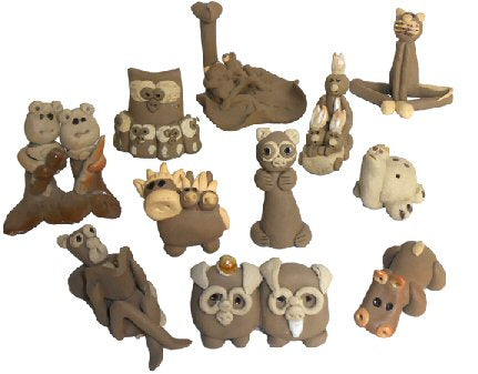 Whimsical Animal Mud Figurines-12 Piece Set