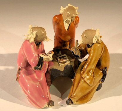 Miniature Ceramic Figurine-Three Men Sitting at a Table Scribing - 3